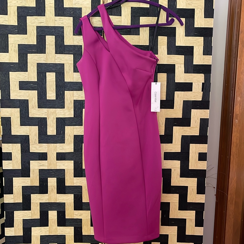 Calvin Klein, One Shoulder, Berry Color Dress, Size 2